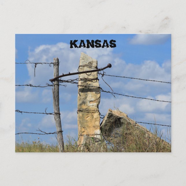 Postale Poste de clôture en pierre du Kansas, carte postal (Devant)