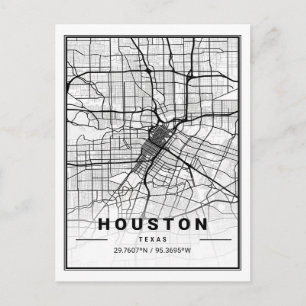 Postale Poster de la carte de la ville de Houston Texas US