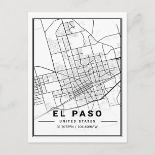 Postale Poster de la carte de la ville d'El Paso Texas USA
