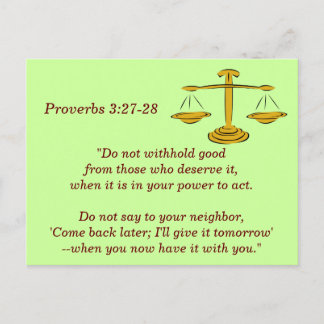 Postale Proverbes 3:27-28 Bible Verse carte mémoire