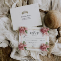 Quinceañera Rose Couronne Anniversaire RSVP Carte 