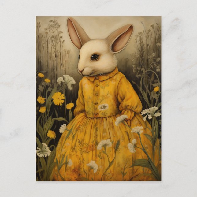 Postale Rabbit Adorable dans une robe florale jaune carte  (Devant)