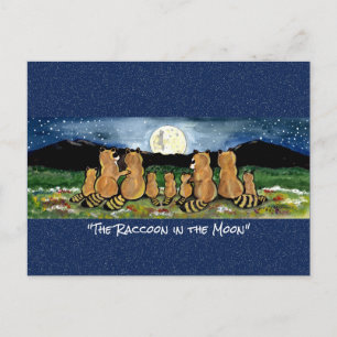 Postale Raccoon dans la lune Aquarelle Whimsical Carte pos