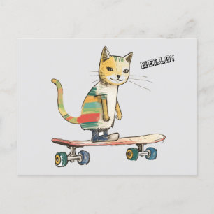 Postale Regarde Meowt ! Funky Cool Cat Skateboard Carte po