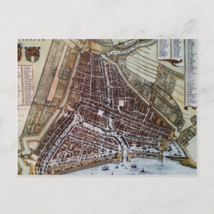 Postale Réplique carte de la ville de Rotterdam 1652