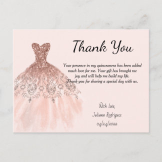Postale Robe rose Gold Sparkle Carte de remerciements Quin