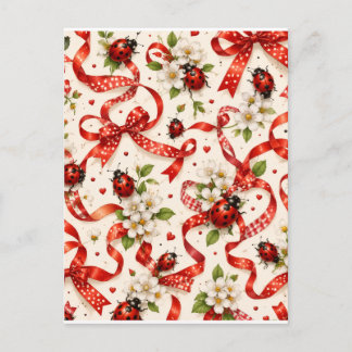 Postale Ruban rouge élégant de Noël & carte de vœux floral