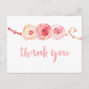 Postale rubans et perles carte de remerciements, doux merc