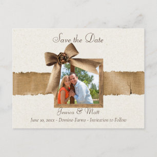 Postale Rustic Burlap Photo Enregistrer la date Carte Post