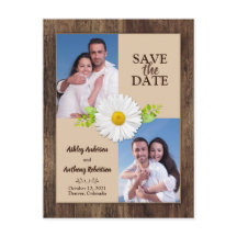 Rustic Wood Daisy Photo Enregistrer la date Carte 