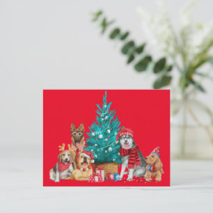 Postale Sacoche de Noël de chiens sous l'arbre carte posta