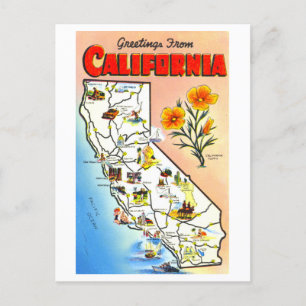 Postale Salutations vintages de la carte de Californie