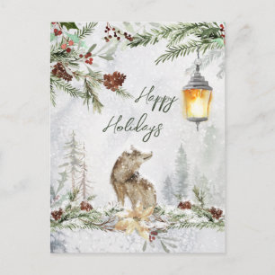 Postale Scène de forêt hivernale, carte de Noël au loup