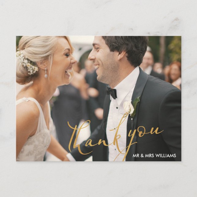 Postale script amusant | carte de remerciements mariage (Devant)