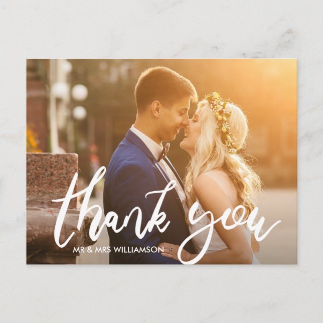 Postale script amusant | carte de remerciements mariage (Devant)