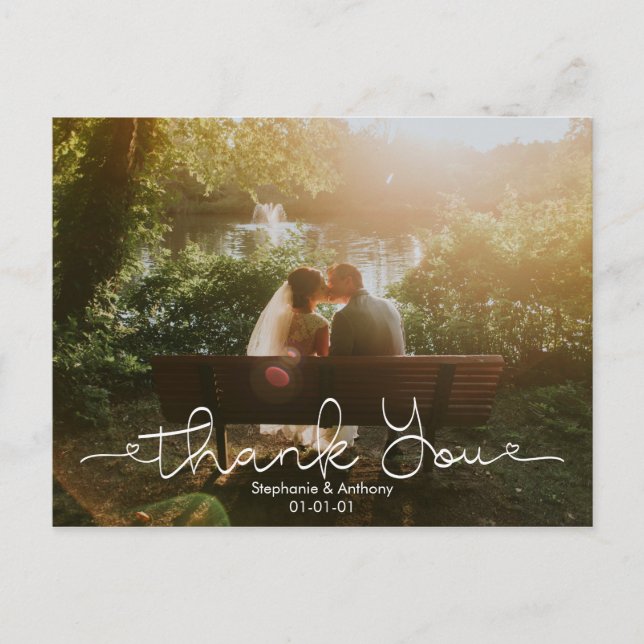 Postale Script Doodle Mariage photo Carte de remerciements (Devant)