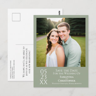 Postale Simple Carte de Mariage Vert Sauge Enregistrer la
