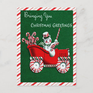 Postale Snowman Sucre de canne Noël Voeux de Noël Carte po