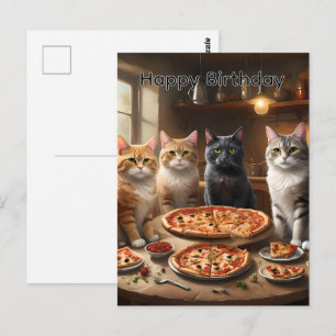 Postale Soirée Pizza Chat, Carte d'anniversaire