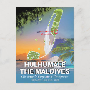 Postale Souvenirs de lune de miel Hulhumale Carte des Mald