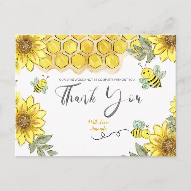 Postale Sunflower Bee Carte de remerciements (Devant)
