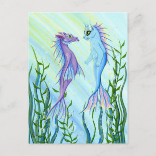Postale Sunrise Swim Sea Dragon & Mermaid Cat Art Carte po