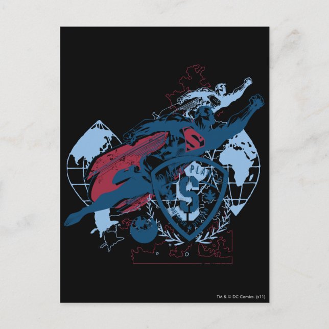 Postale Superman et carte (Devant)