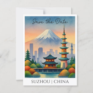 Postale Suzhou Chine Aquarelle Enregistrer la date Carte p