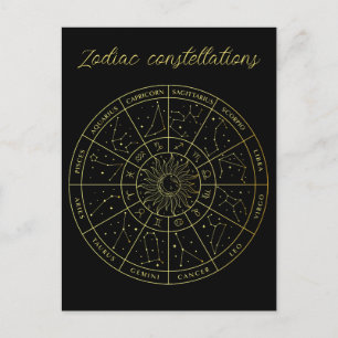 Postale Symbole Zodiac horoscope constellations carte or