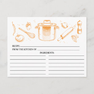 Postale Tangerine Sketched Outils de cuisine Recette Carte
