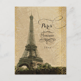 Postale Tour Eiffel Paris Carte Vintage Points Or Monogram