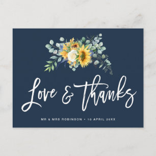 Postale tournesol script marine bleu mariage carte de reme