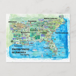 Postale USA Southern States Travel Carte Floride Louisiane