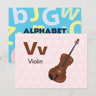Postale V pour violon - Carte Flash Alphabet