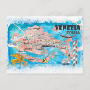 Postale Venise Italie Carte illustrée avec les canaux prin