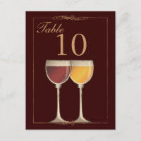 Vieux Monde Rouge & Blanc Verre Table Numéro Carte