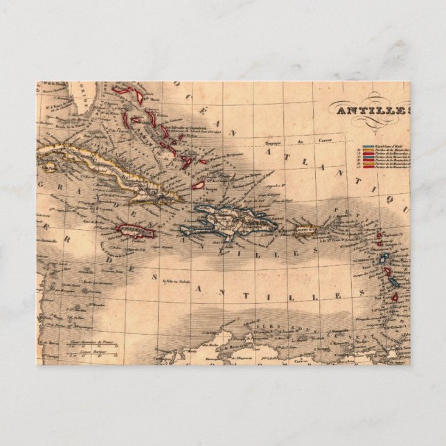 Postale Vieux T-Shirt de Plongée avec Carte des Caraïbes (Devant)