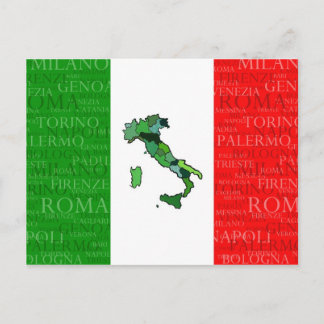 Postale Villes, carte et drapeau de l'Italie
