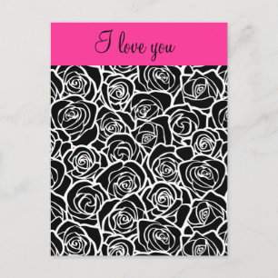 Postale Vintage rose noire et blanche 'I love you' Carte p