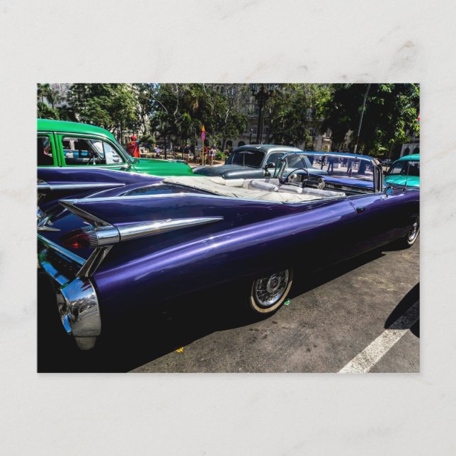 Postale Voitures Classiques de Cuba Cabriolet Violet Carte (Devant)