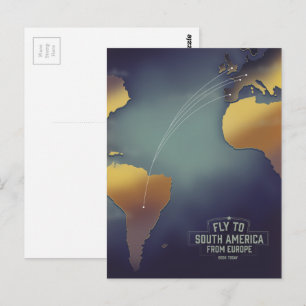 Postale Voler vers l'Amérique du Sud depuis l'Europe carte