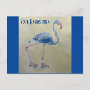 Postale Vote Harris 2024 Flamant rose bleu avec carte post