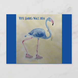 Postale Vote Harris/Walz Flamant rose bleu avec carte post