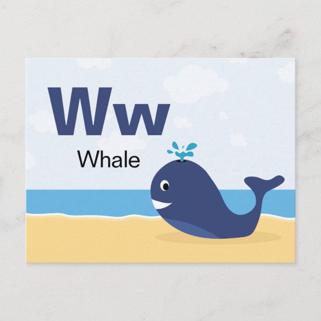 Postale W est pour Baleine - Carte Flash Alphabet (Devant)