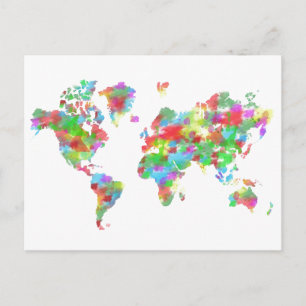 Postale Whimsy Watercolor Planisphere - Carte du monde