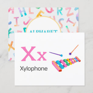 Postale X est pour Xylophone - Carte Flash Alphabet