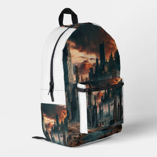 "Postapokalyptische Skyline: Ikonen einer gefallen Bedruckter Rucksack