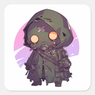 Postapokalyptischer Wanderer in Anime-Sticker Quadratischer Aufkleber