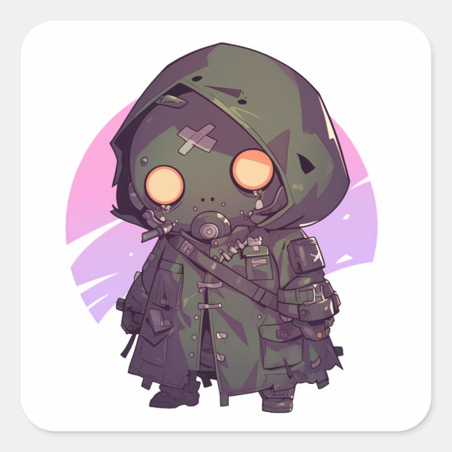 Postapokalyptischer Wanderer in Anime-Sticker Quadratischer Aufkleber (Vorderseite)