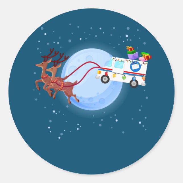 Postarbeiter Christmas Mail Truck Funny Mailman Runder Aufkleber (Vorderseite)